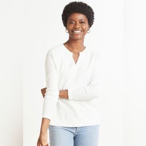 Bobi Waffle Split Neck Pullover in White, Size M
